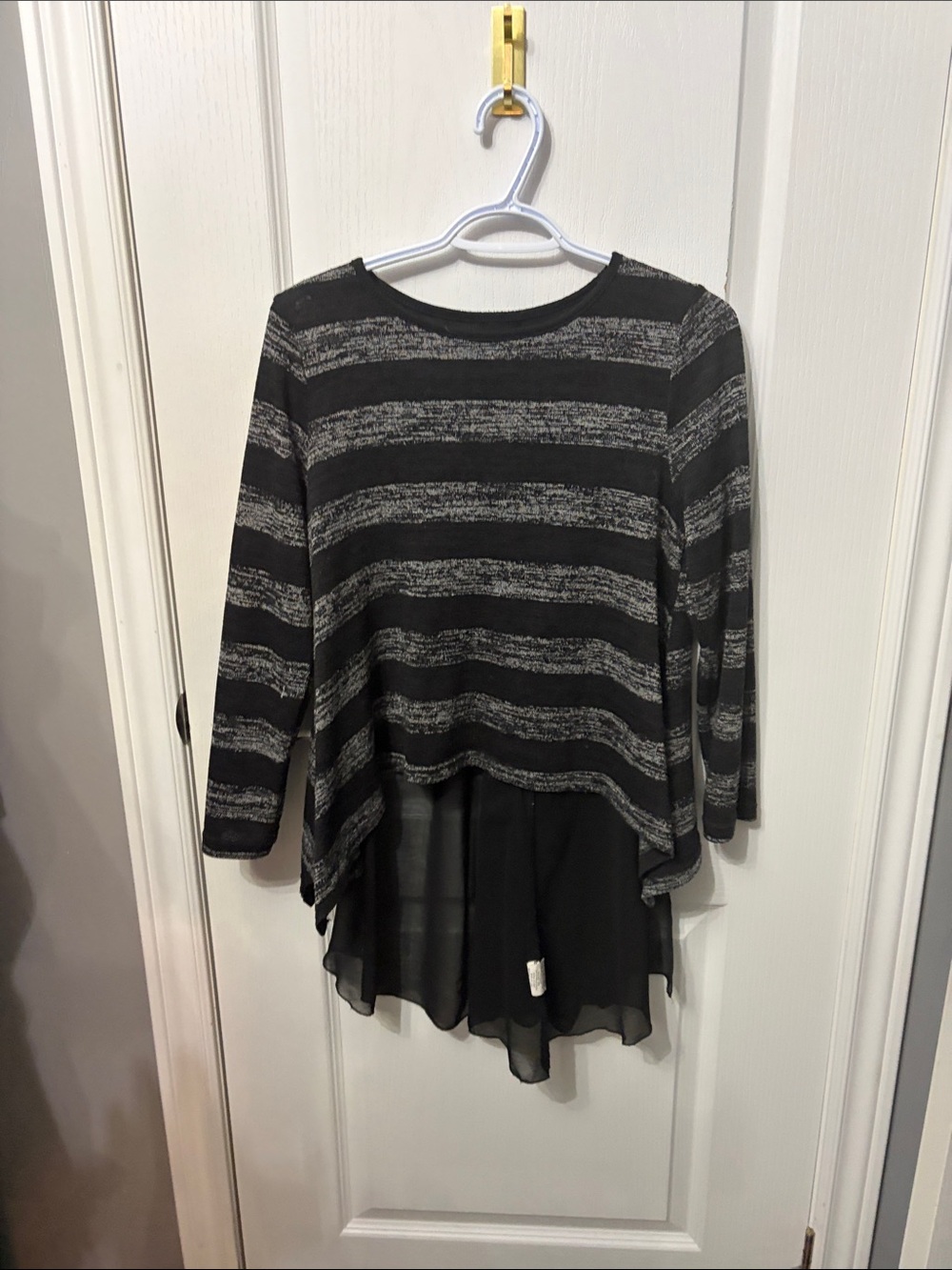 Anna Bella Black and Gray Striped Layered Tunic Sweater